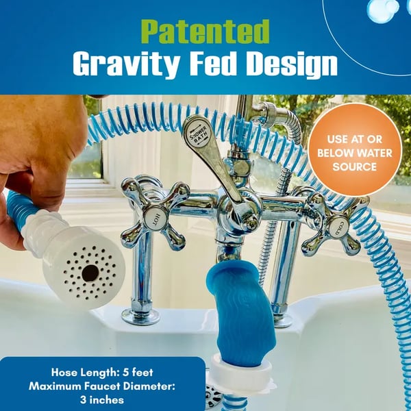 🚿 No-Tool Slip-On Tub Sprayer for Pet & Baby Bathing | 5 Ft Hose with 10 Strap